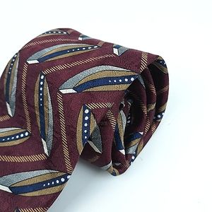 Necktie %100 Silk Tie Burgundy Gold Bold Graphics MACHADO George Machado